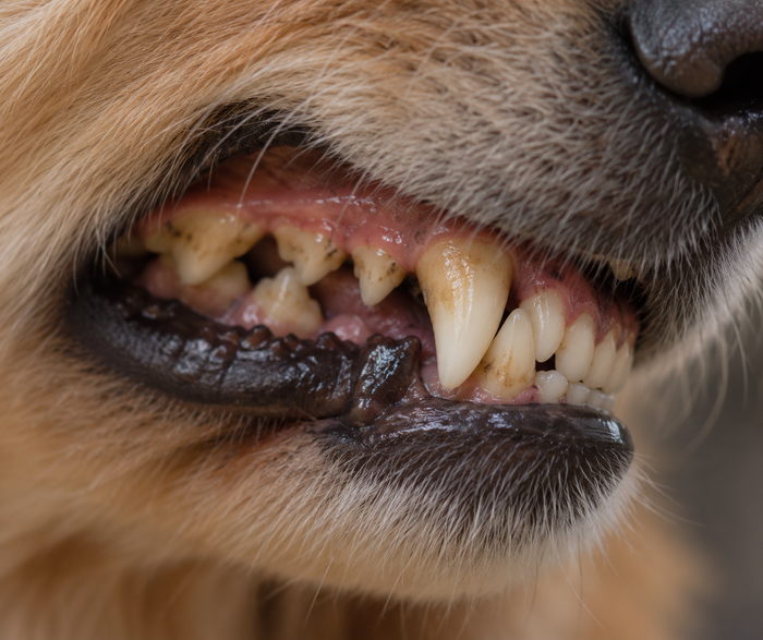 Close-up of a dog’s teeth and gums