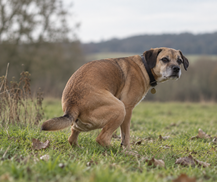 Dog toileting in a field