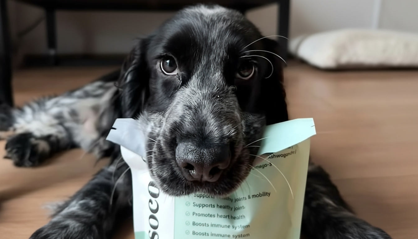 Dog with all-in-one pack